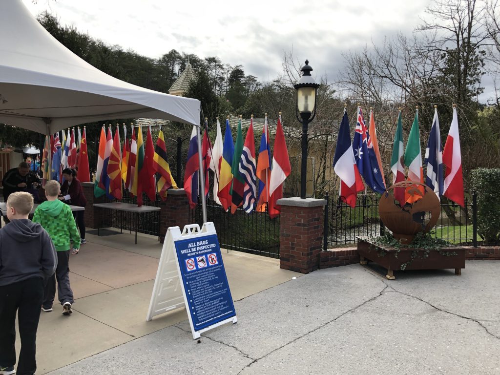 Dollywood Festival of Nations front flags walking in