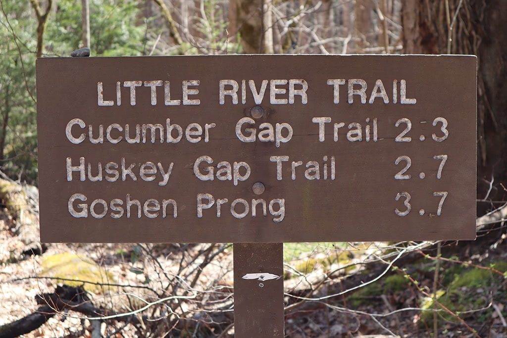 Little River Trail Sign at Elkmont Campground Smoky Mountains