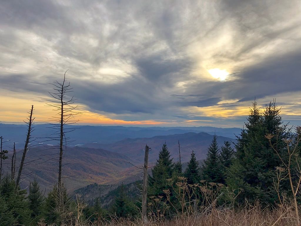 View of Clingmans Dome from drive to Deep Creek Waterfalls