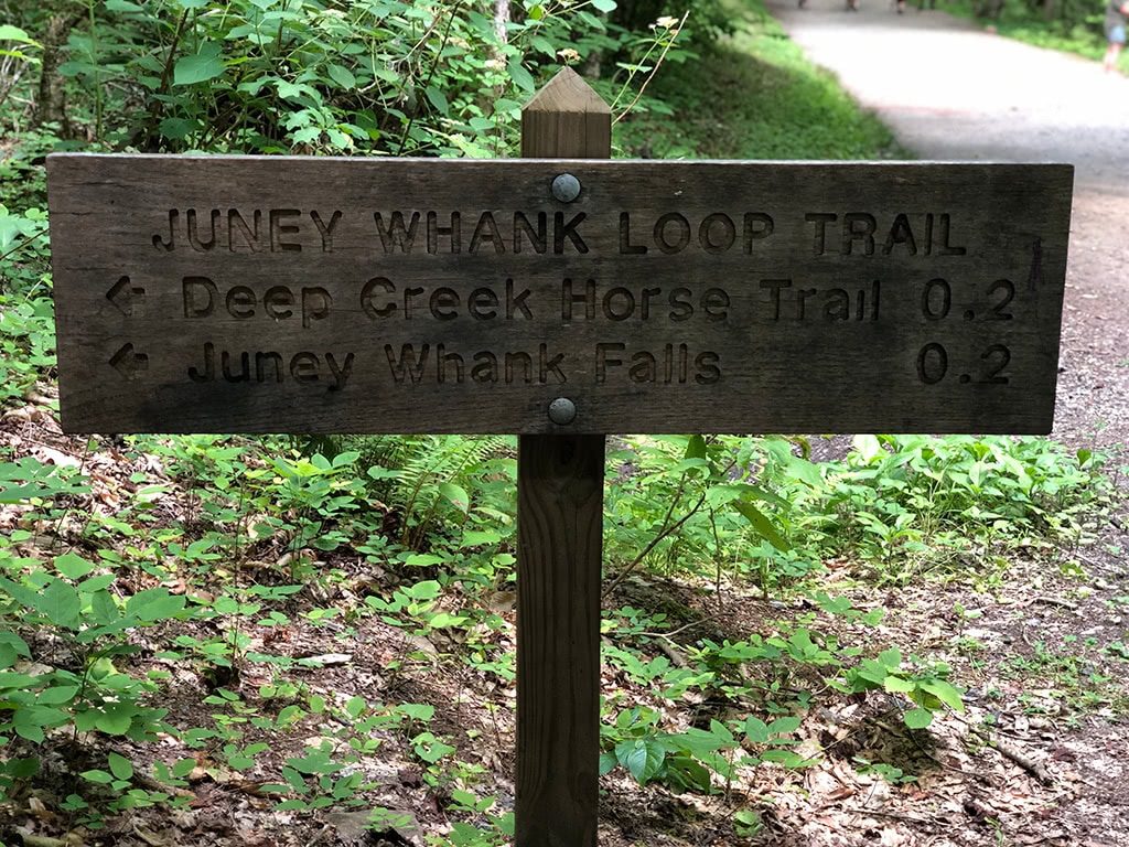 Juney Whank Loop Sign on the Deep Creek Waterfalls Hike