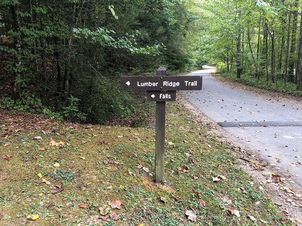 Spruce Flats Falls Sign for Lumber Ridge Trail