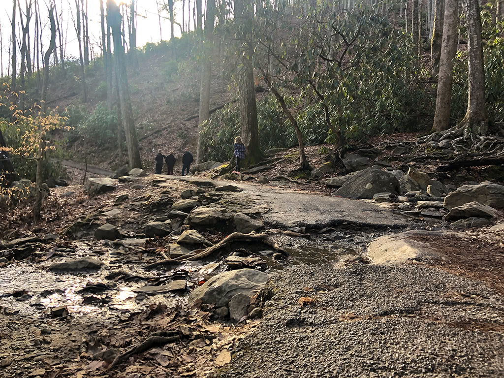 Hiking on the Laurel Falls Trail is rocky in some places
