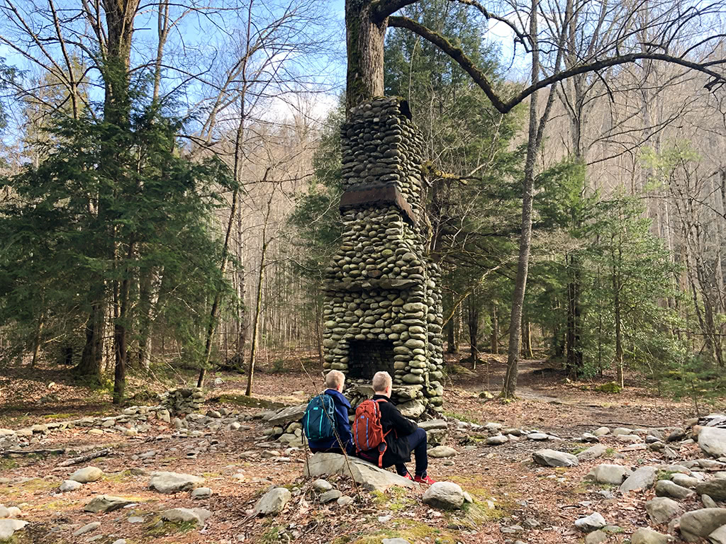 Kids at chimneys at Elkmont Campground Smoky Mountains