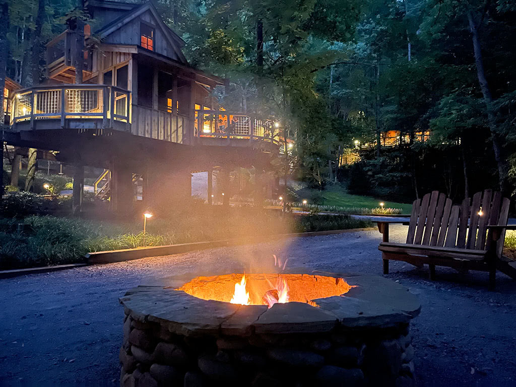 Fire at Night at Treehouse Grove Gatlinburg