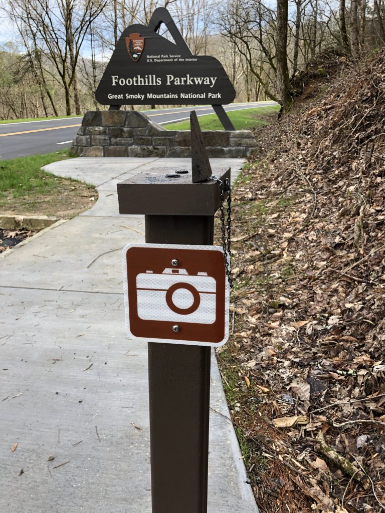 Camera holder at the Foothills Parkway Missing Link sign