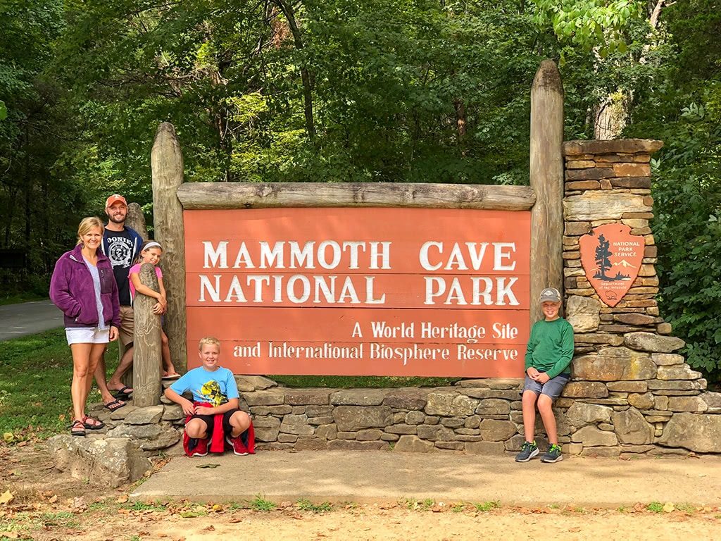 Mammoth Cave National Park Sign with Family