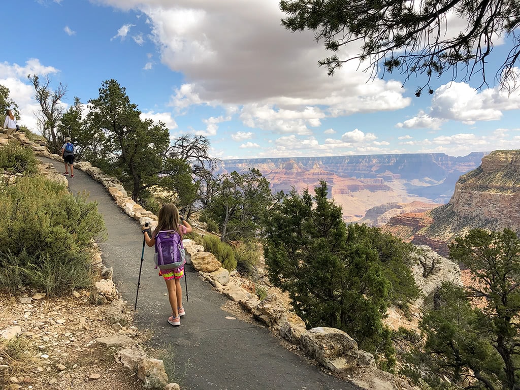 best things to do south rim grand canyon Hiking-along-the-trail-rim-towards-Hermits-Rest