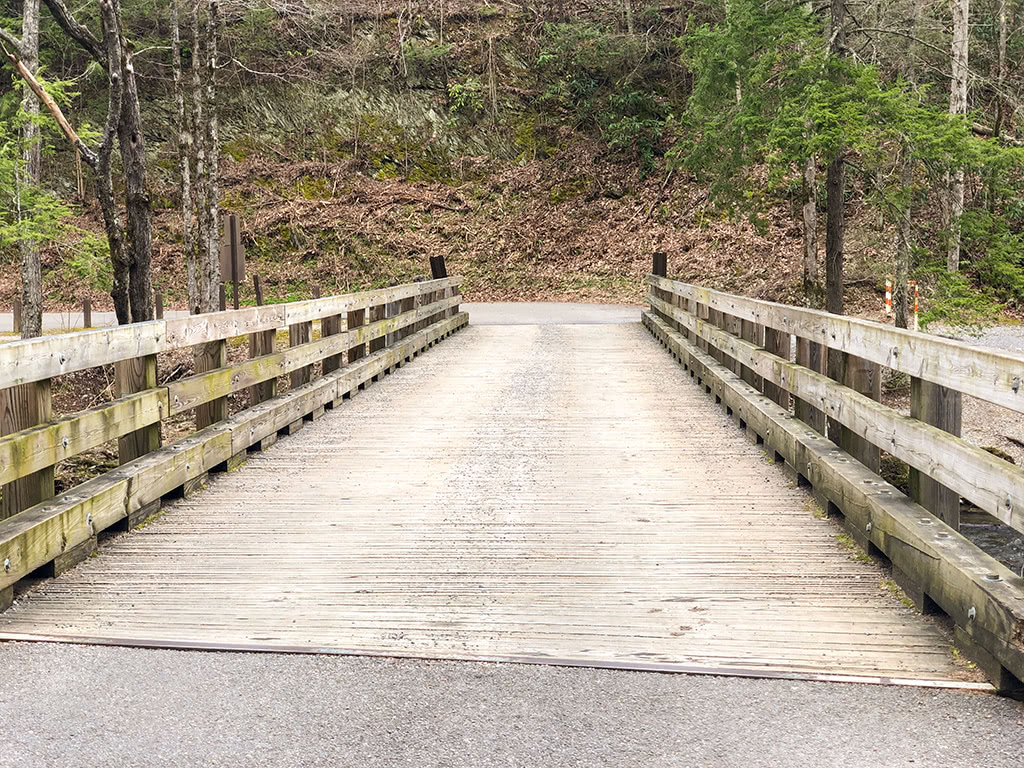 Bridge to Metcalf Bottoms Trail to the Little Greenbrier School