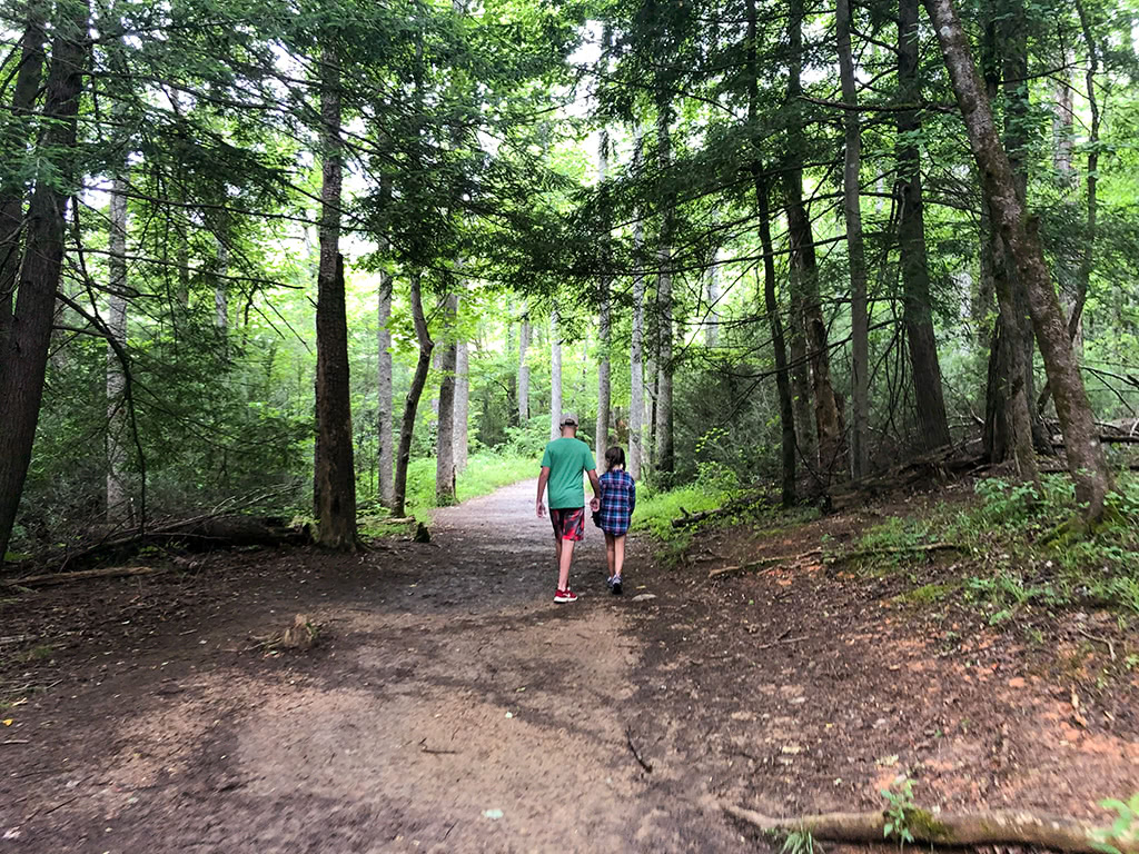 Kids hiking on the trail to John Oliver Cabin